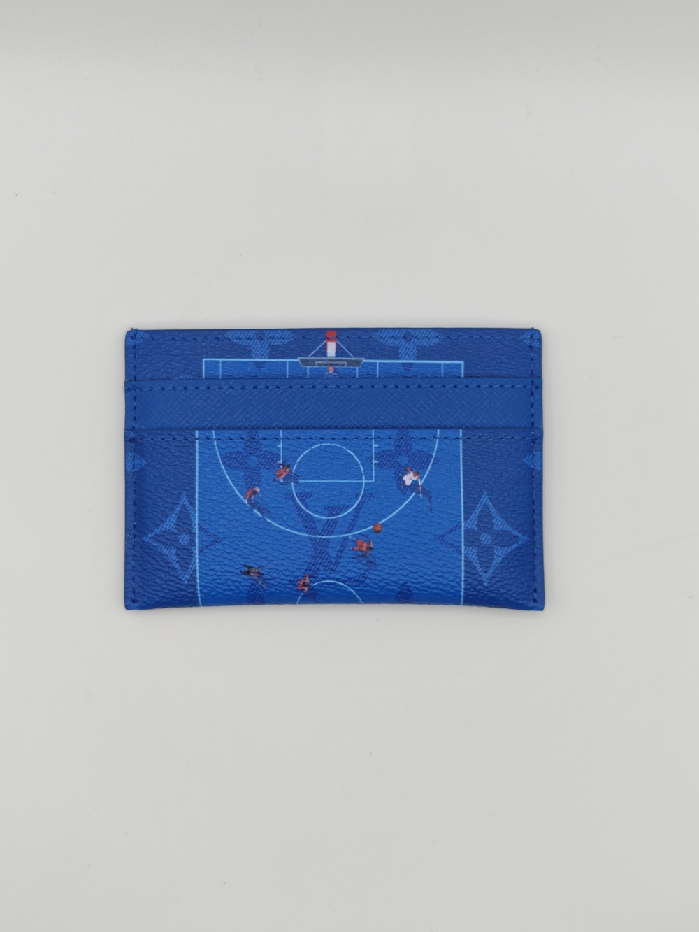 Blue Basketball Monogram Card Holder with Court Print
